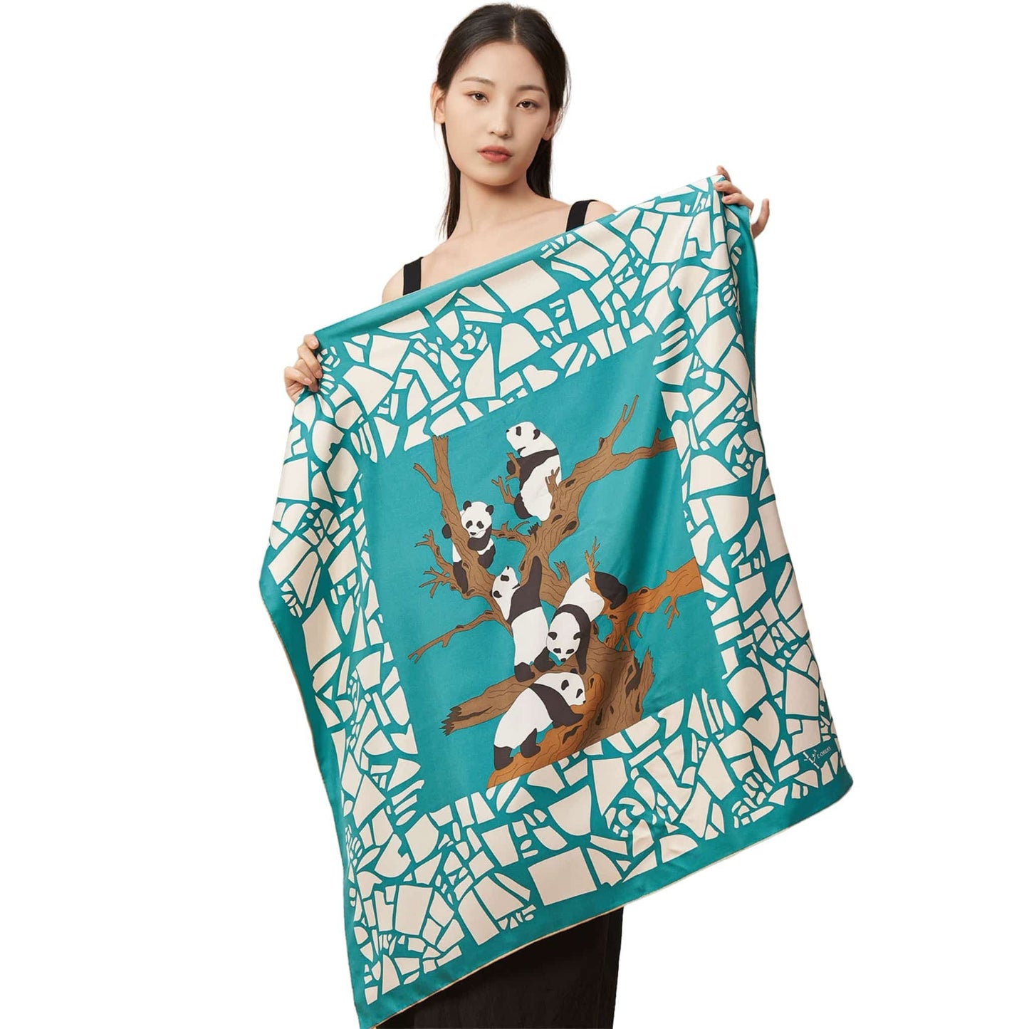 Panda Silk Scarf โ A Playful Embrace of Elegance and Joy ๐ผ๐
