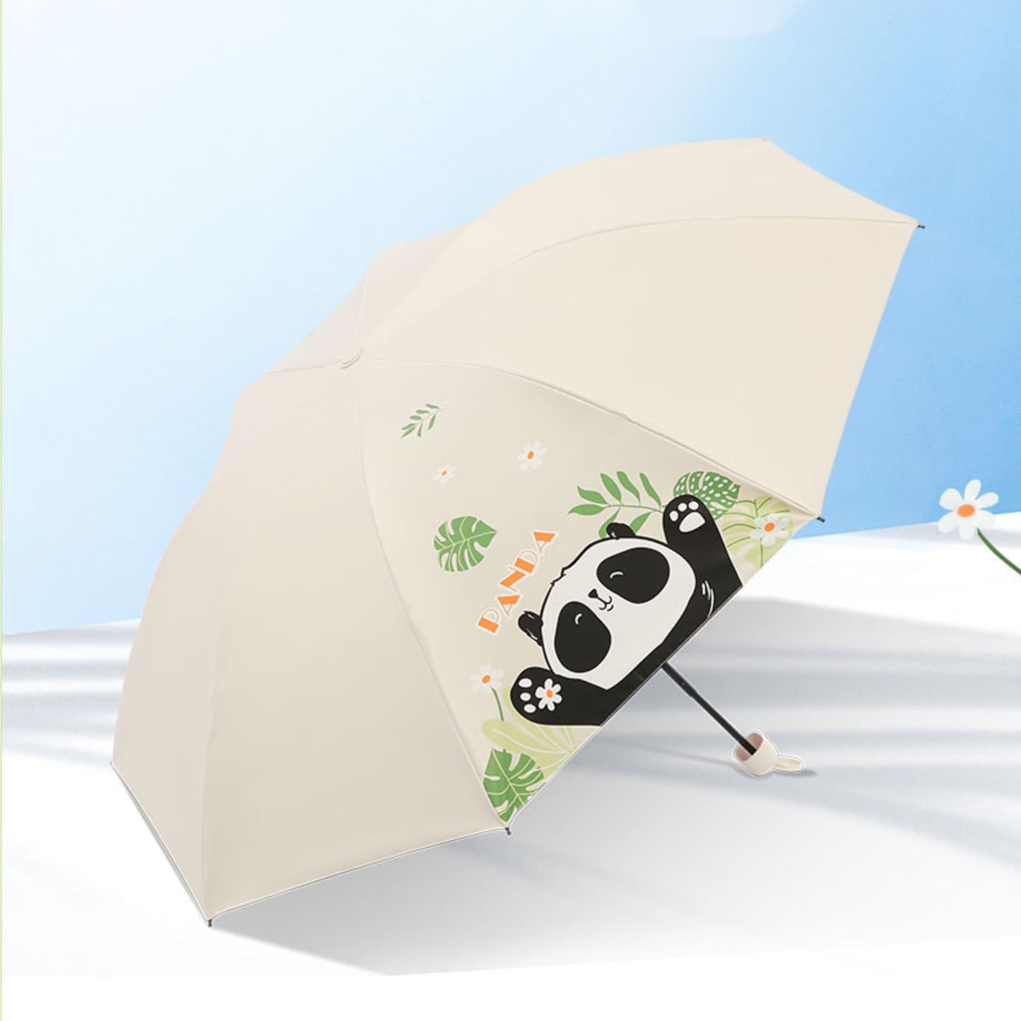 ☂️ パンダサンシールド – パンダの顔がデザインされたポータブル UPF50+ UVカット傘 | 防風・防水