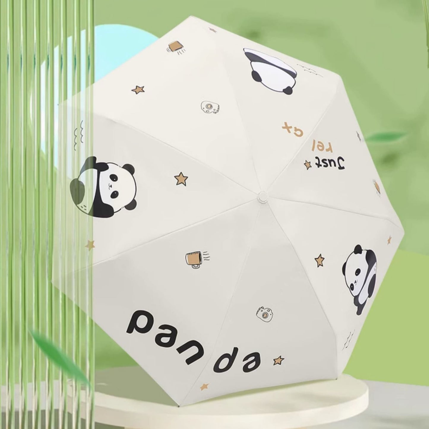 🌞 パンダサンシールド – かわいいパンダの顔と360°反射デザインを備えたポータブルUPF50+UVカット傘