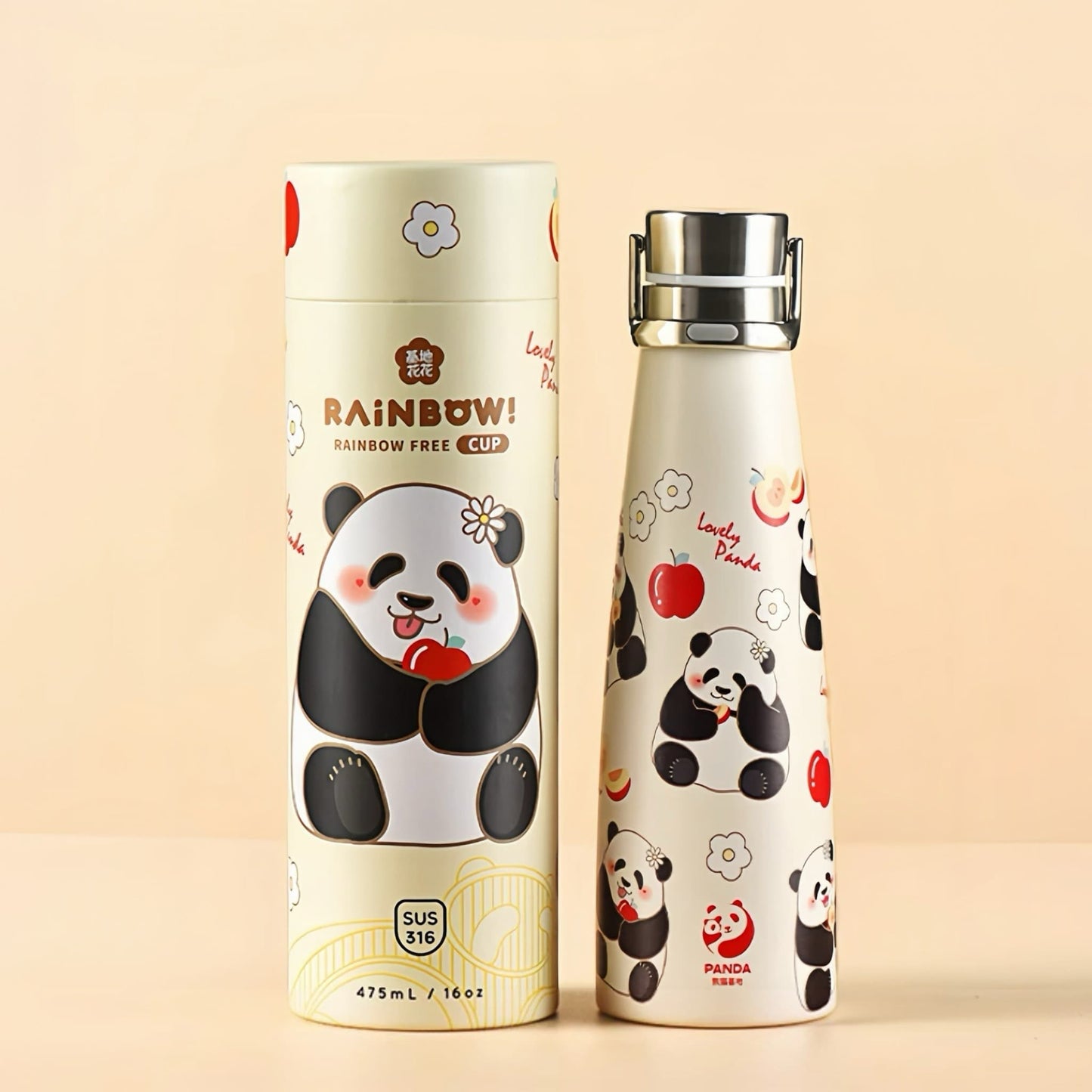 🐼 パンダタンブラー – 316ステンレススチールライナー付きのキュートで機能的なドリンクウェア