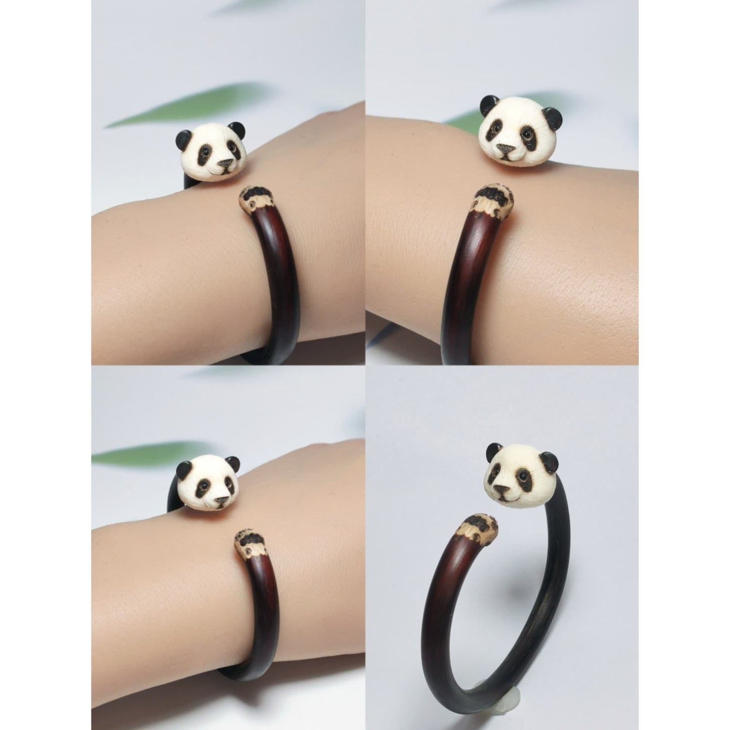 パンダの祝福バングル – セレブリティパンダチャーム付きの手作りラタンブレスレット🐼✨