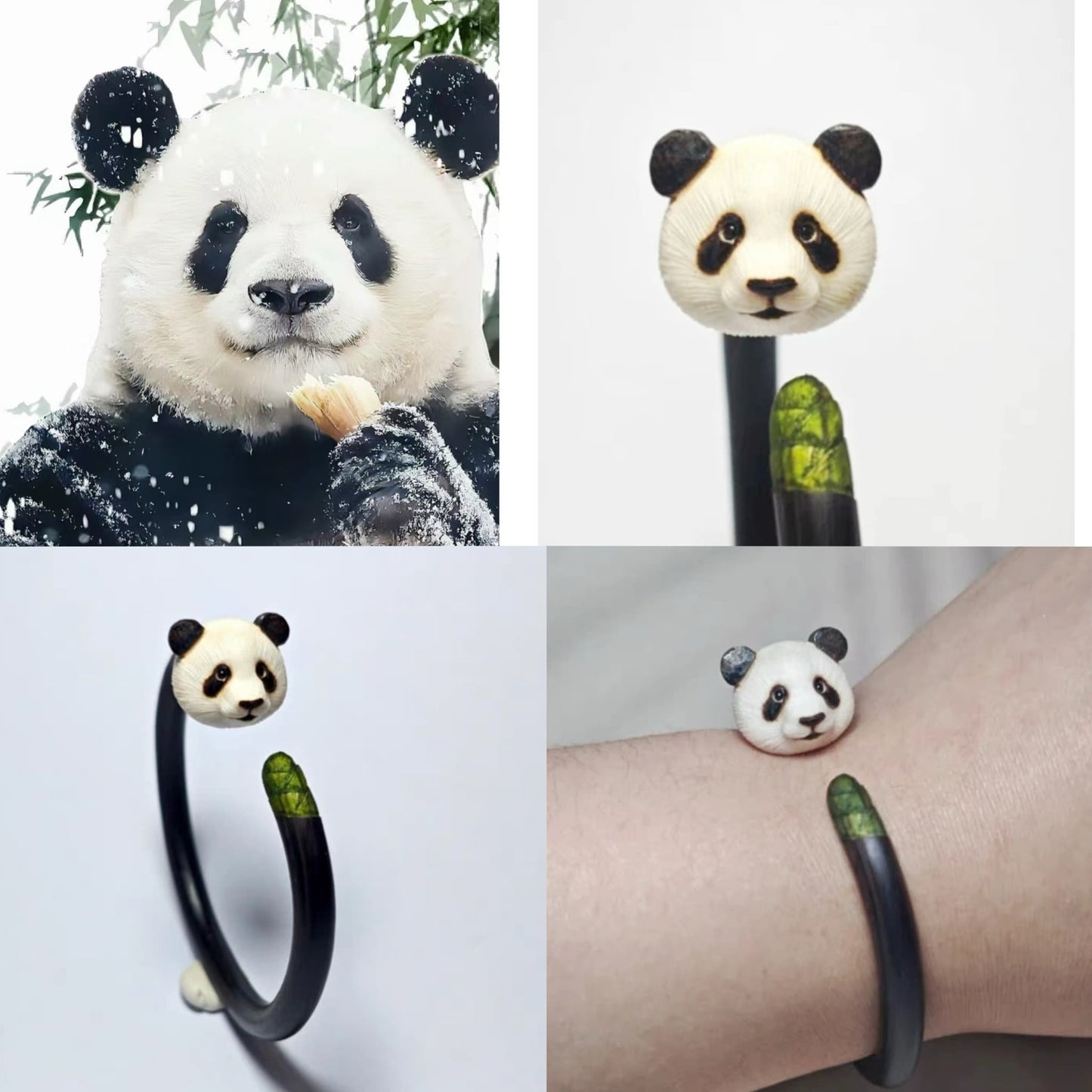 パンダの祝福バングル – セレブリティパンダチャーム付きの手作りラタンブレスレット🐼✨