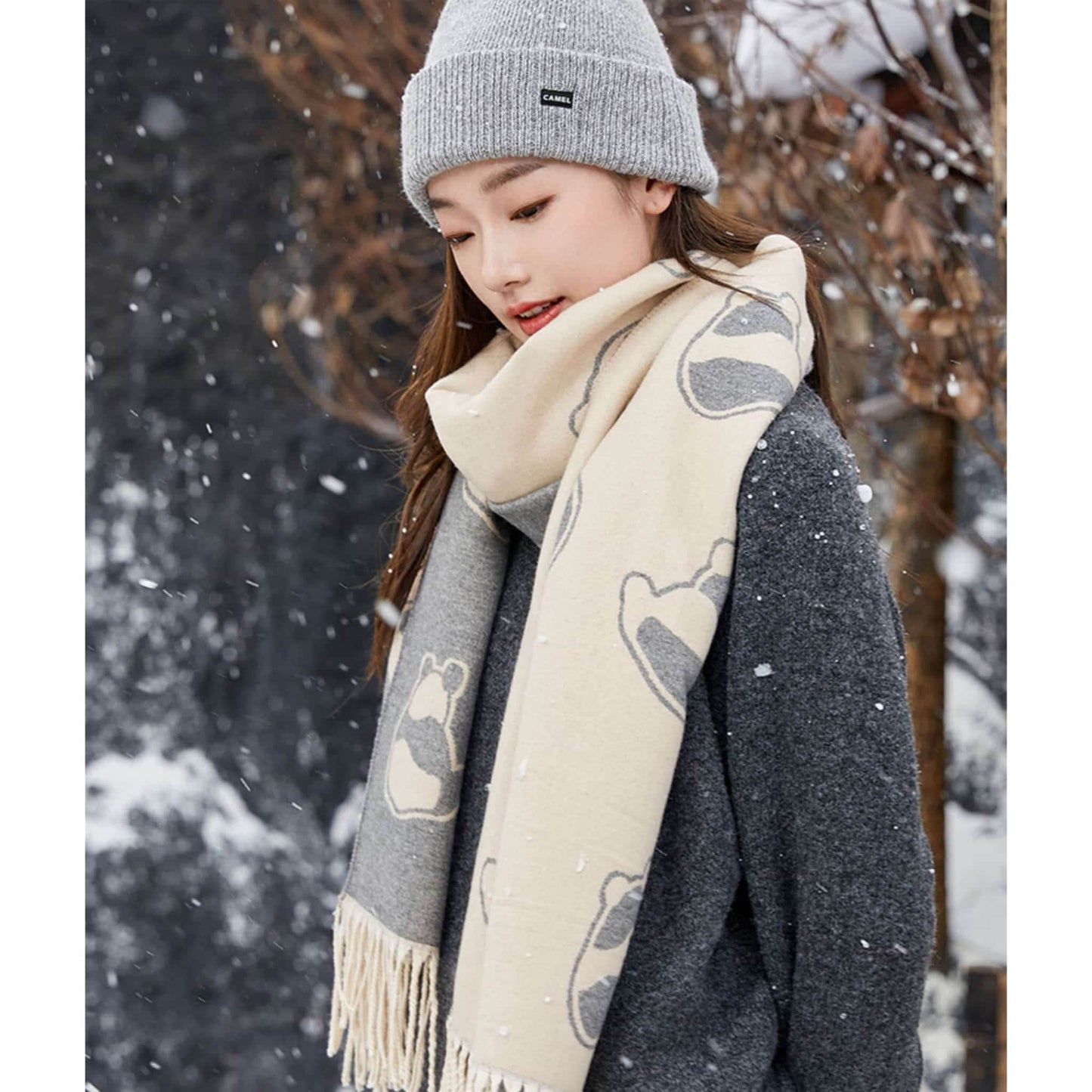 パンダのウールマフラー – 柔らかくて暖かく、遊び心たっぷりの可愛らしさ🐼🧣