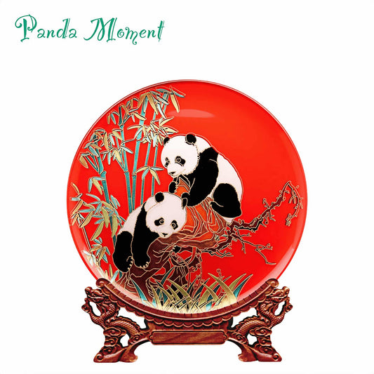 両面手彫りの芸術的なプレート – 現代の職人技の傑作🐼