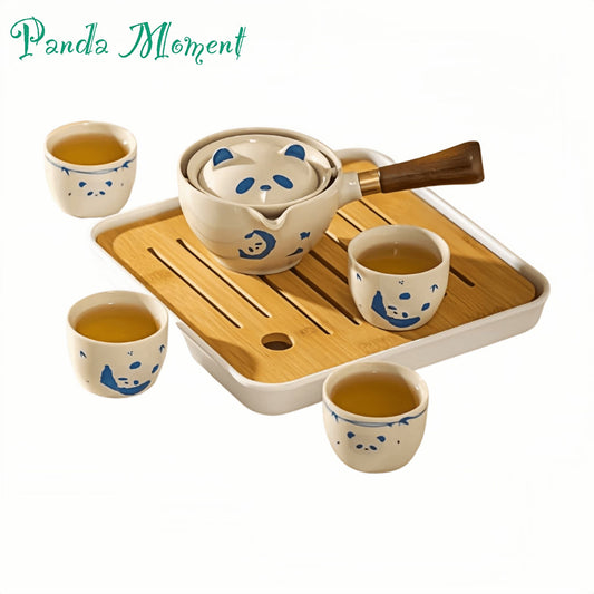 Panda Ceramic Tea Set – 360° Rotating, Cute Tea Cup with Two Panda Designs