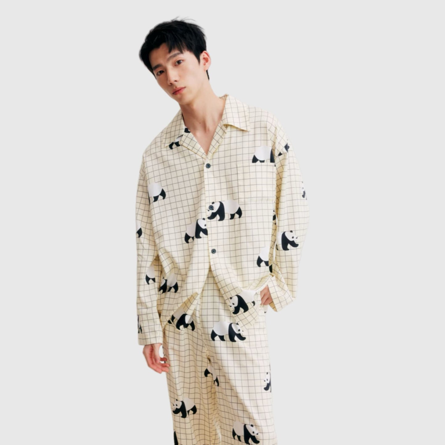 🐼 Panda Pajama Set – Cute & Cozy Sleepwear with Panda Yoga Embroidery