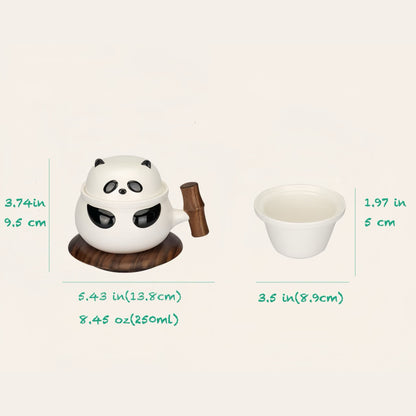 🐼 クルミ材のハンドル付きパンダ陶器マグカップ – コーヒー、紅茶などに使える、感情豊かな可愛いパンダカップ