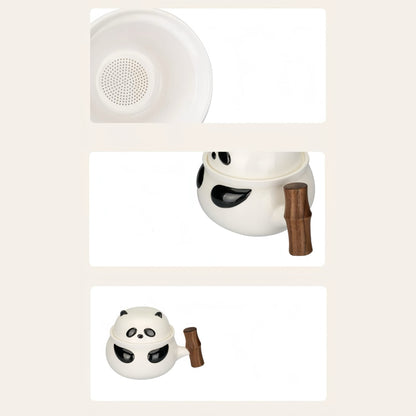 🐼 クルミ材のハンドル付きパンダ陶器マグカップ – コーヒー、紅茶などに使える、感情豊かな可愛いパンダカップ