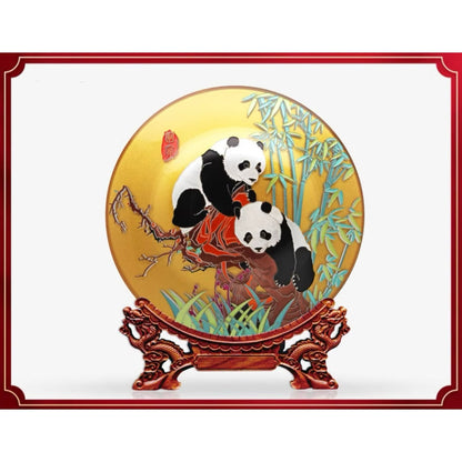 両面手彫りの芸術的なプレート – 現代の職人技の傑作🐼