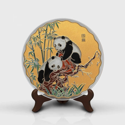 両面手彫りの芸術的なプレート – 現代の職人技の傑作🐼