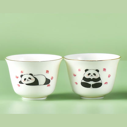 華華パンダ茶器セット – 愛らしいパンダのデザインが施された陶器の蓋碗 🐼🍵